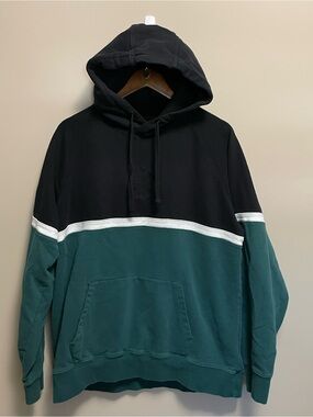 American Eagle Outfitters Black & Green Colorblock Pullover Hoodie Men XL